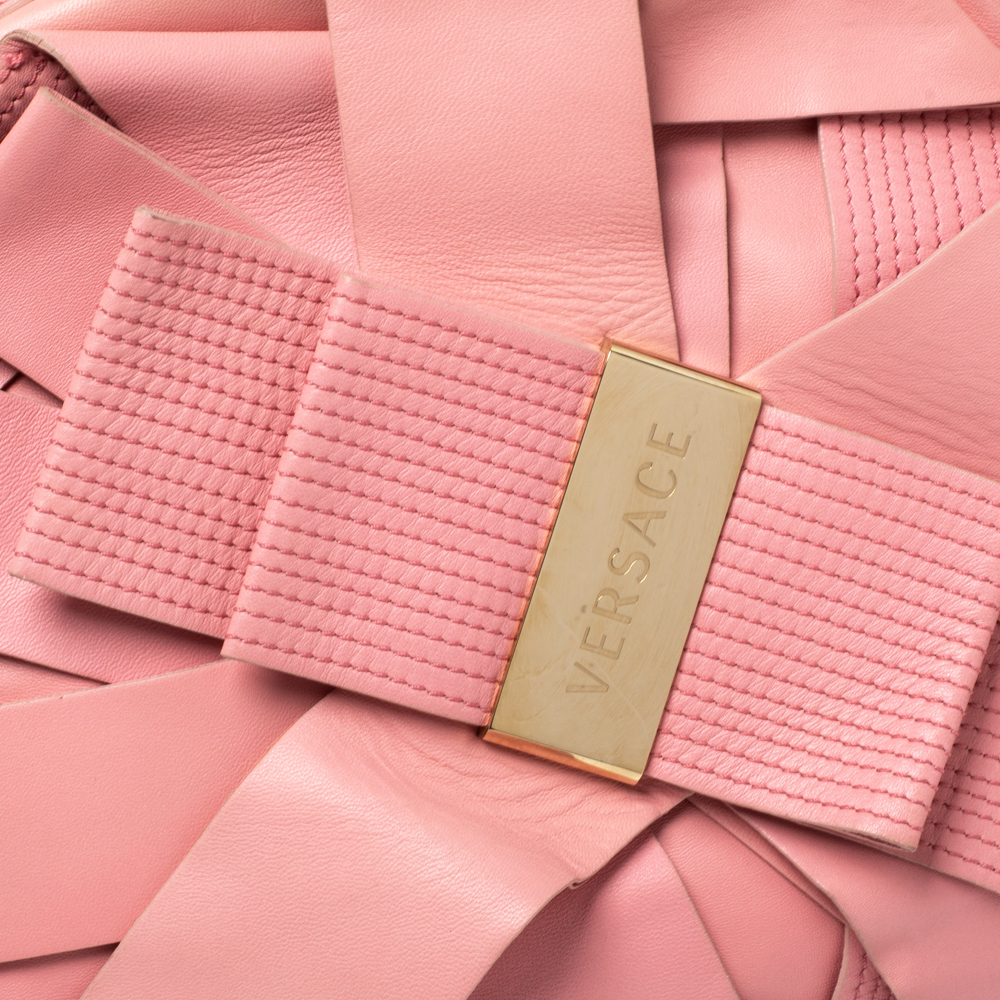 VERSACE Pink Leather Venita Bow Satchel - Picture 5 of 9